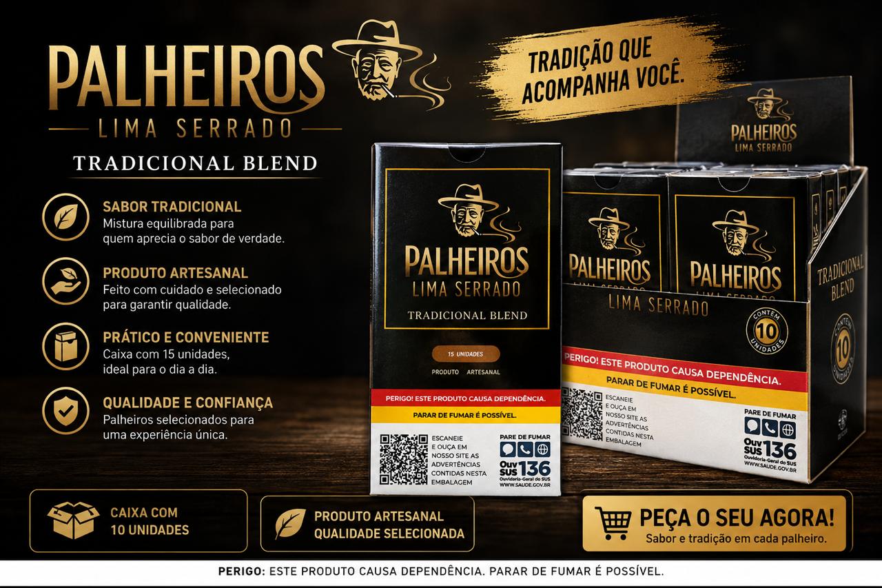 Display de palheiros Palheiros Lima Serrado — Tradicional Blend, caixa com 10 unidades
